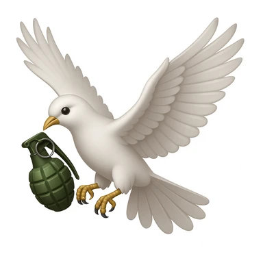 a flying dove holding a grenade in its paws, inspired by the Hollywood Undead logo, in the style of Apple emoji sticker