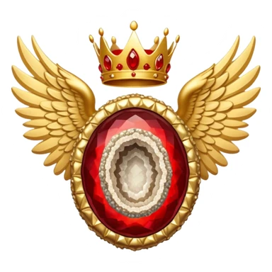 Big onyx geode with red rubby dots inside award-in-frame-decorated-with-big-golden-angel--wings and crown sticker