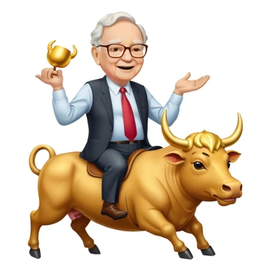 happy Warren Buffet riding golden bull sticker