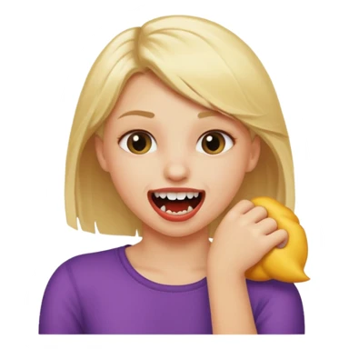 Emoji blonde girl, biting an arm sticker