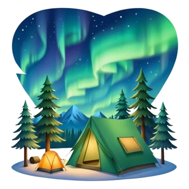 northern lights over pine forest with camping tent sticker