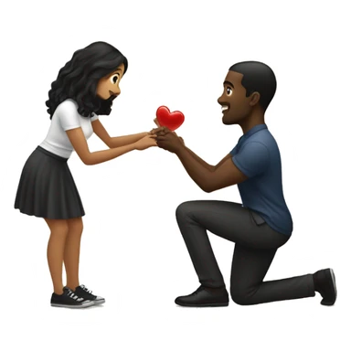 Black guy proposing on one knee with a ring to a standing light brown girl with long black hair sticker