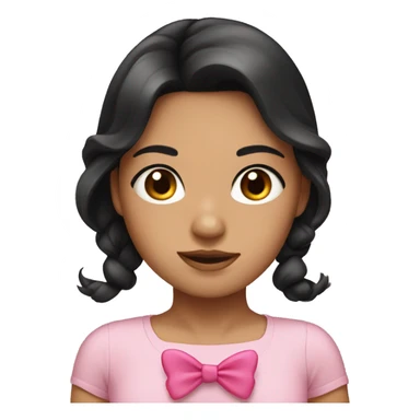 tan girl with medium black hair with a pink bow sticker