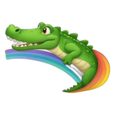 A crocodile running on a rainbow sticker