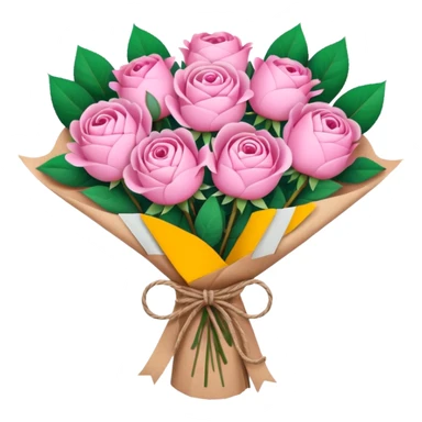 Bouquet of pink flower like rose and peony wrapped in kraft paper sticker