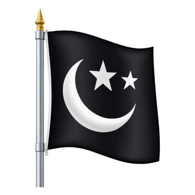 black banner flag on a pole with white shahada text centered, clear and dignified emoji style at small size sticker