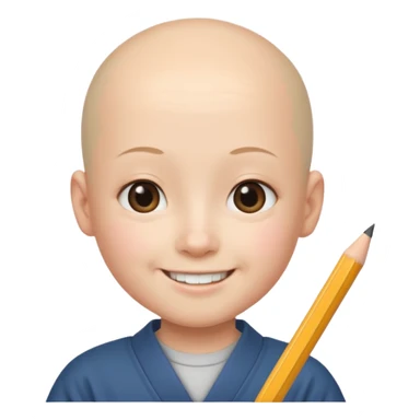 quero um personagem de descendencia japonesa, um pouco calvo e sorrindo com um lapis na mao sticker