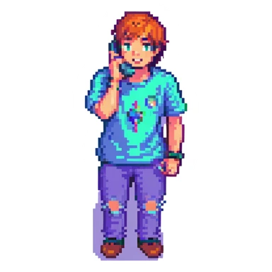 MrBeast in pixel art, talking on a phone, energetic pose sticker