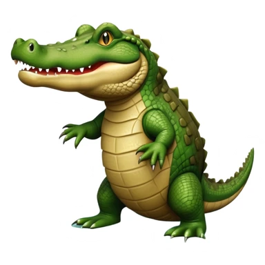 cinematic-crocodile-realistic-full-body-on all fours-emoji,-massive-scaled-body-partially-submerged-in-shallow-water,-head-tilted-dramatically,-rough-green-and-brown-hide-textured-with-deep-ridges,-simplified-yet-realistic-focused-features, head held high sticker