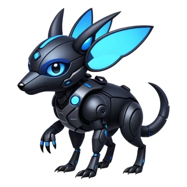 Modern futuristic black dark cyberpunk-fakemon-animal-creature with blue accents sticker