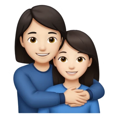 Asian girl hugging white brunette boy sticker