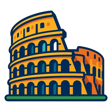 the Roman Coliseum, vibrant cartoon style sticker
