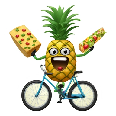 A pineapple with googly eyes, wearing a monocle, riding a unicycle while juggling tacos. sticker