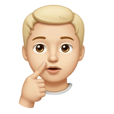 Straight face emoji with finger pointing to mouth ￼￼ sticker