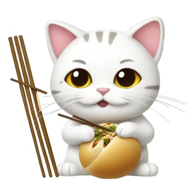 Cat eating a bao bun with chop sticks sticker