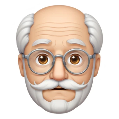 animoji styled handsome old man with rounded glasses with facial hair and mustache all in white silver fox colors sticker