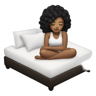 Sleeping woman with light brown skin and black hair laying on white pillow in large bed with black covers cozy sticker