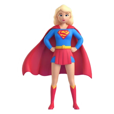 Supergirl superhero full body, blue suit with red cape and S emblem sticker