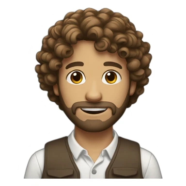 white IT guy long brown curly hair small beard sticker