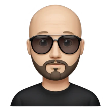 Bald man, wearing black fashion sunglasses, goatee beard sticker
