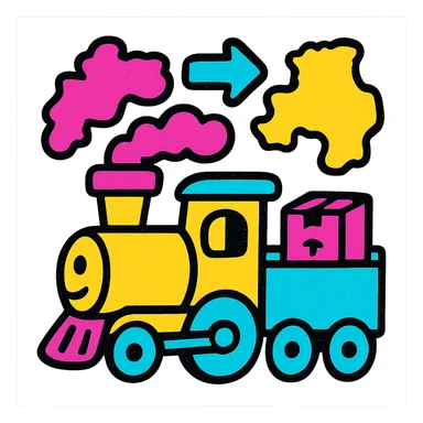 A fun and energetic icon of a train transporting goods across countries sticker