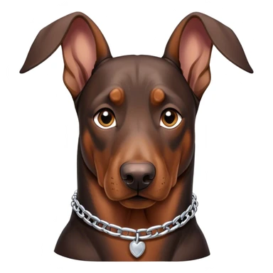 a profile of a Doberman with floppy ears wearing a silver chain sticker