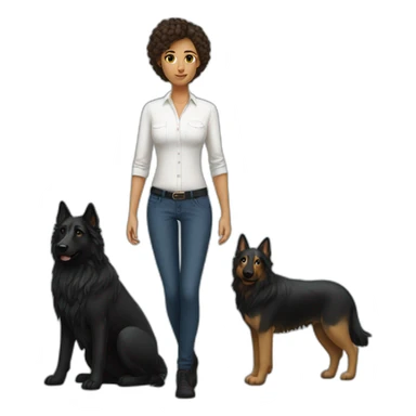 White shirt hair woman and black shepherd sticker