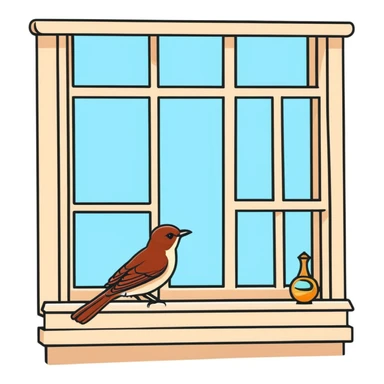 nightingale on open window sill sticker