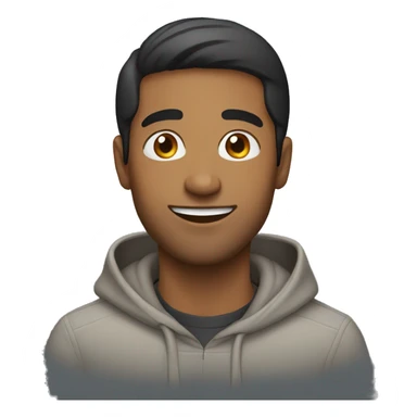 Brown man with straight hair and no facial hair and happy with hoodie sticker