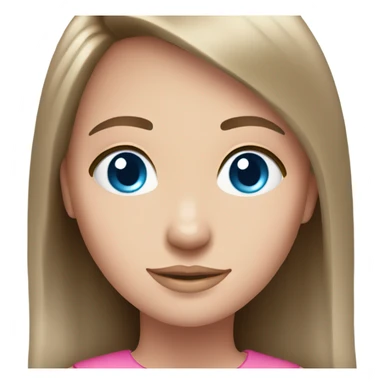 Brunette young girl long straight hair blue eyes in pink sticker