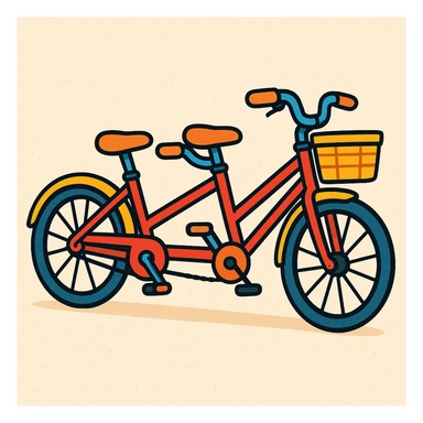 tandem citybike, playful cartoon style sticker