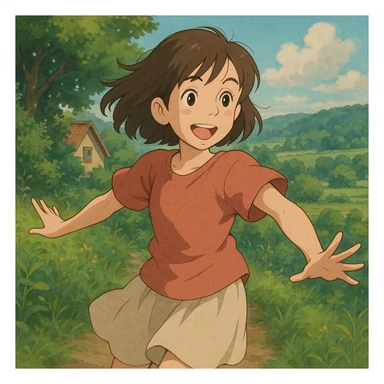 brunette girl acting, ghibli style sticker