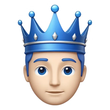 Apple-style emoji of a male face with a smooth blue crown and minimal details. The crown has a flat front area for a small logo. 3D-like style with soft gradients and shadows, matching Apple’s emoji look. Optimized for 24x24 pixels with clear, readable elements. White or transparent background sticker