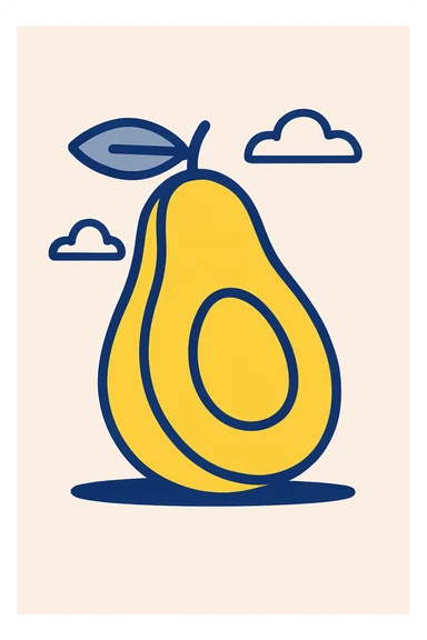 yellow avocado, flat illustration, no text sticker