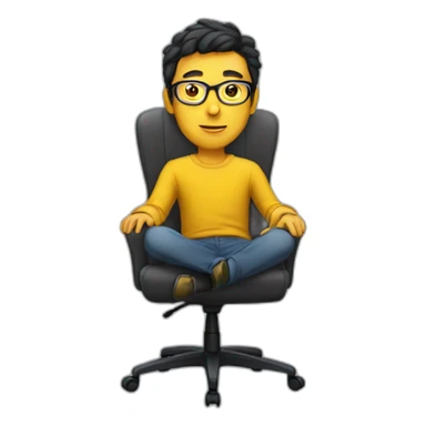 White man with yellow tinted glasses and black hair in a gray jumper and sitting on a chair sticker