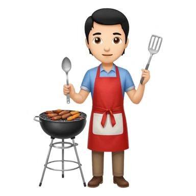 man cooking barbecue full-body black hair light brown skin sticker