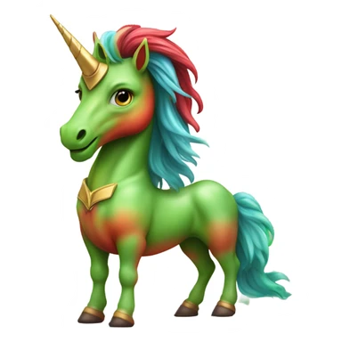 four-legged red unicorn a green amazon alien woman, on a unicorn sticker