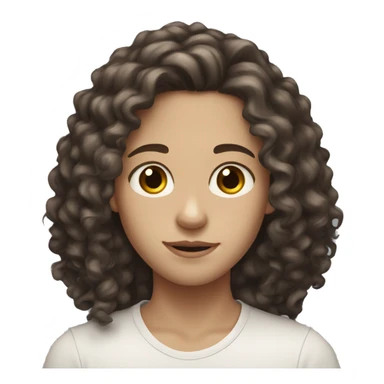 White pale Teen with dark brown long curly hair and brown eyes  sticker
