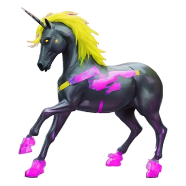 .Zombie_ Vaporwave black holographic oilslick zombie unicorn yellow caution tape graffiti Pegasus with  prosthetic leg  sticker