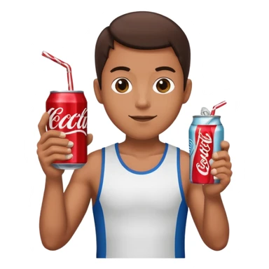Athlete with a soda can in his right hand and a candy in his left sticker