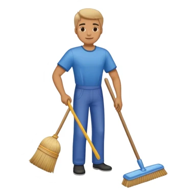 man cleaning house with a broom sticker