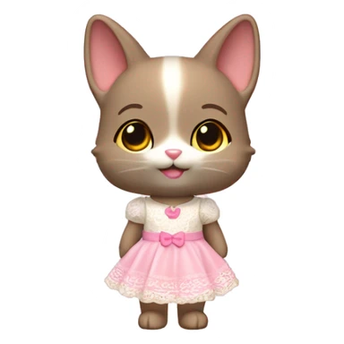 sylvanian gato marrón claro con vestido rosa sticker