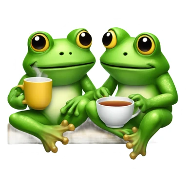 Twin frogs relaxing with a hot tea sticker