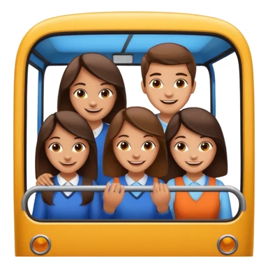 Two girls and one boy all brunette on a bus, show the whole bus sticker