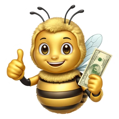 Bee with money shows thumbs up sticker