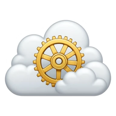cloud with code brackets {} and a gear sticker