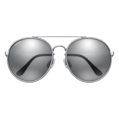 A pair of luxury sunglasses emoji with silver chrome frame, smooth rounded lenses, reflective metallic surface, high-end swag aesthetic, minimal and clean design, iOS emoji style, centered, white background sticker