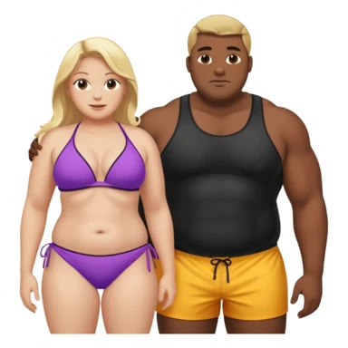 Obese blonde beach with muscular black man  sticker