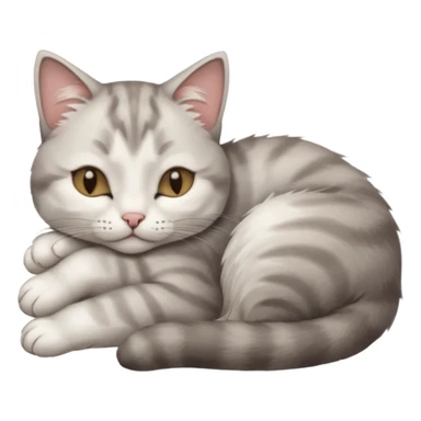 grey and white small cat with its eyes closed lying down leaning on his elbow with his paw curled under his head holding it up sticker
