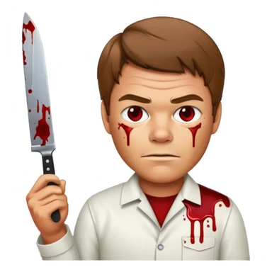 Dexter Morgan holding a knife, blood splatter background, emoji style sticker